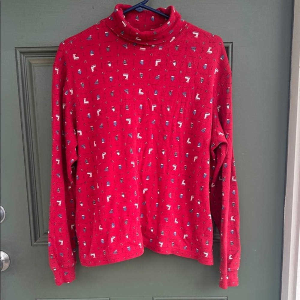 Classic Elements - Christmas print red long sleeve turtleneck